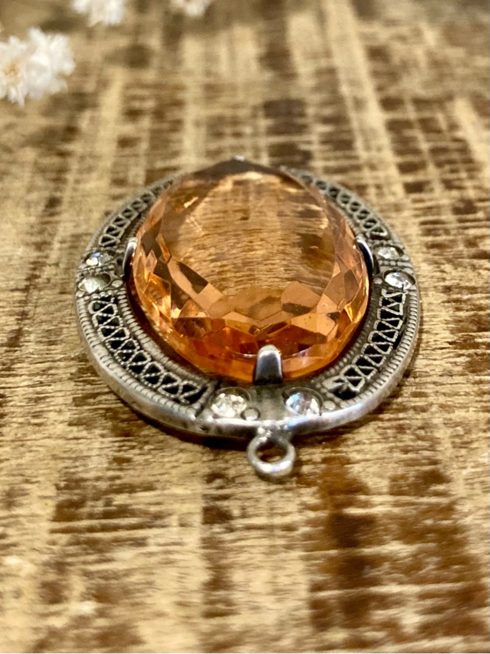 Vintage Sterling Silver Pendant w/ Faceted Glass Stone & Filigree Detail - Picture 8 of 13